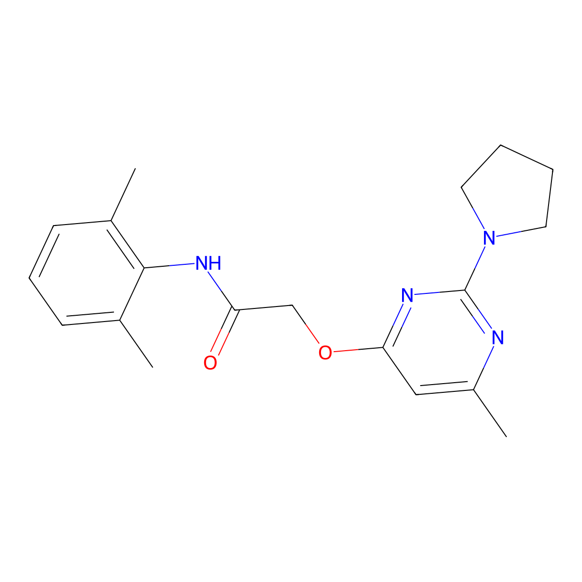 N-(2,6-dimethylphenyl)-2-{[6-methyl-2-(pyrrolidin-1-yl)pyrimidin-4-yl]oxy}acetamide molecular structure, CAS 1030096-97-9