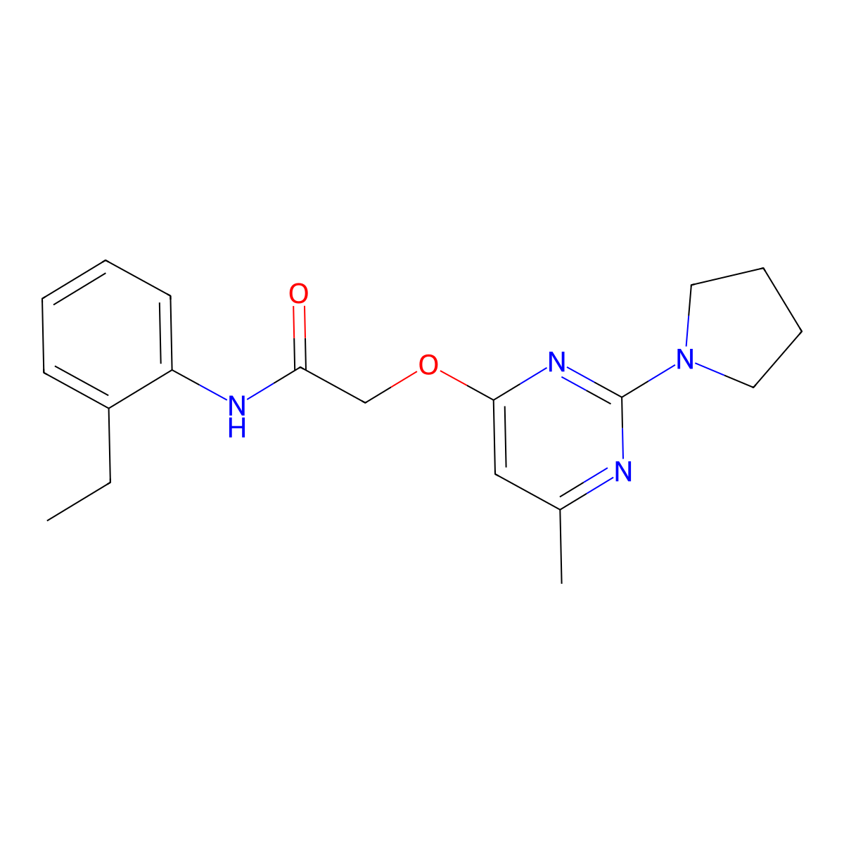 N-(2-ethylphenyl)-2-((6-methyl-2-(pyrrolidin-1-yl)pyrimidin-4-yl)oxy)acetamide molecular structure, CAS 1030097-02-9
