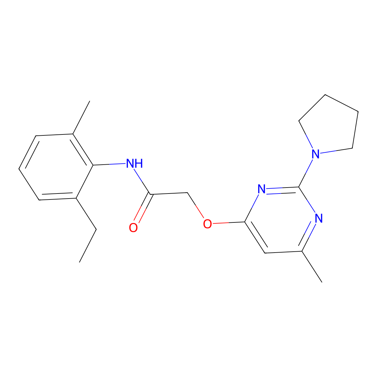N-(2-ethyl-6-methylphenyl)-2-{[6-methyl-2-(pyrrolidin-1-yl)pyrimidin-4-yl]oxy}acetamide molecular structure, CAS 1030097-07-4