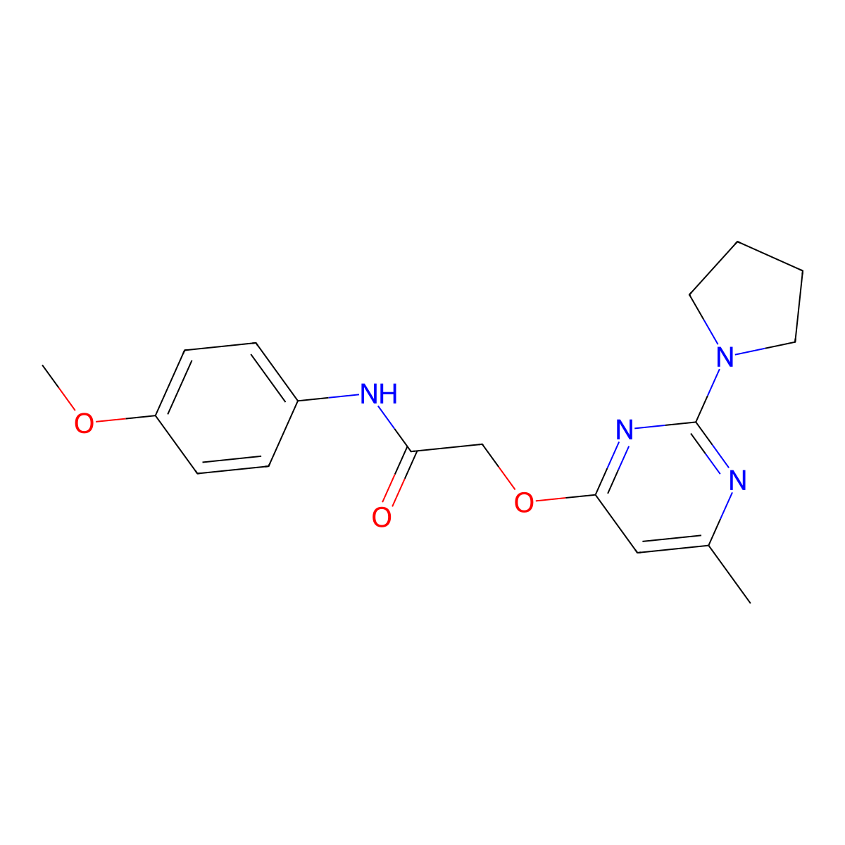 N-(4-methoxyphenyl)-2-{[6-methyl-2-(pyrrolidin-1-yl)pyrimidin-4-yl]oxy}acetamide molecular structure, CAS 1030097-17-6