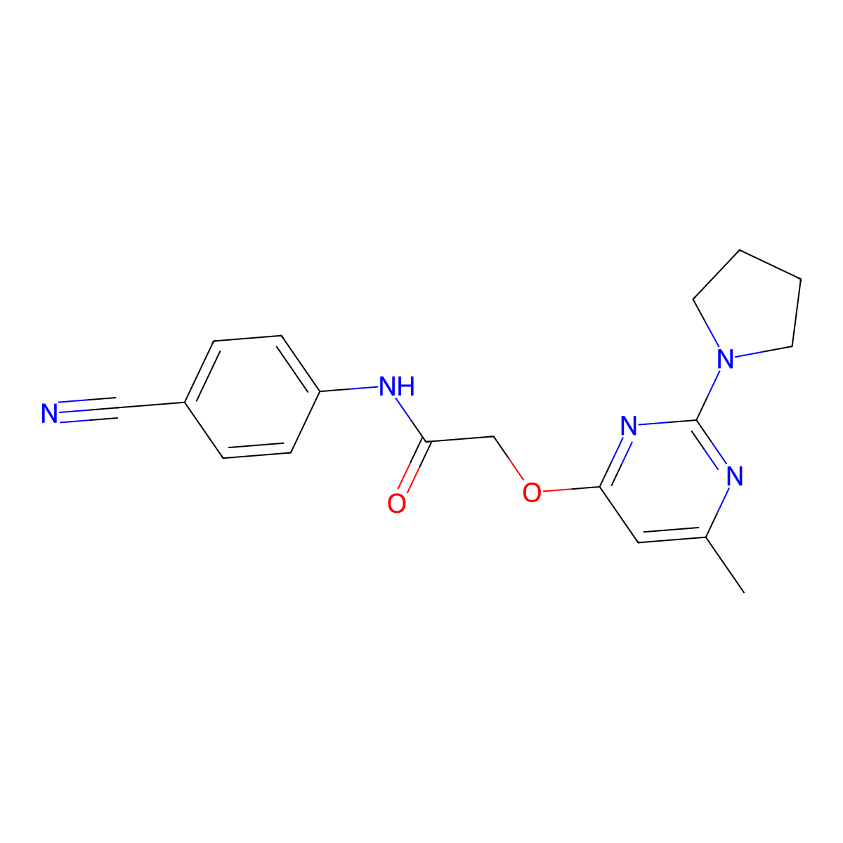 N-(4-cyanophenyl)-2-[(6-methyl-2-pyrrolidin-1-ylpyrimidin-4-yl)oxy]acetamide molecular structure, CAS 1030097-32-5