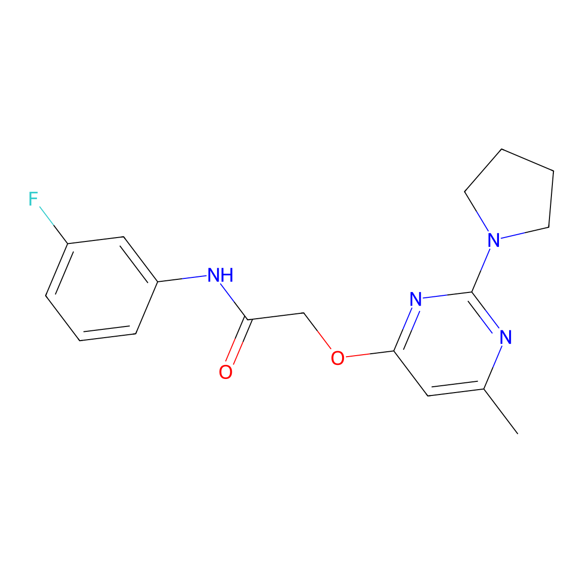 N-(3-fluorophenyl)-2-((6-methyl-2-(pyrrolidin-1-yl)pyrimidin-4-yl)oxy)acetamide molecular structure, CAS 1030097-42-7