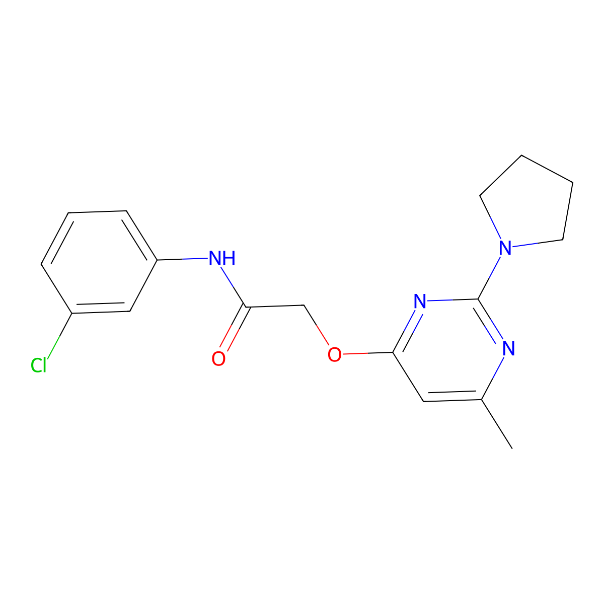 N-(3-chlorophenyl)-2-{[6-methyl-2-(pyrrolidin-1-yl)pyrimidin-4-yl]oxy}acetamide molecular structure, CAS 1030097-47-2