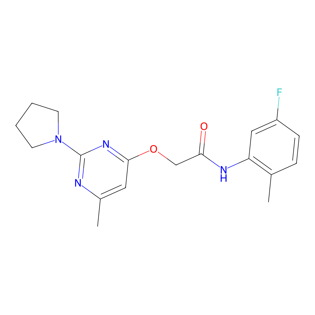 N-(5-fluoro-2-methylphenyl)-2-{[6-methyl-2-(pyrrolidin-1-yl)pyrimidin-4-yl]oxy}acetamide molecular structure, CAS 1030097-57-4