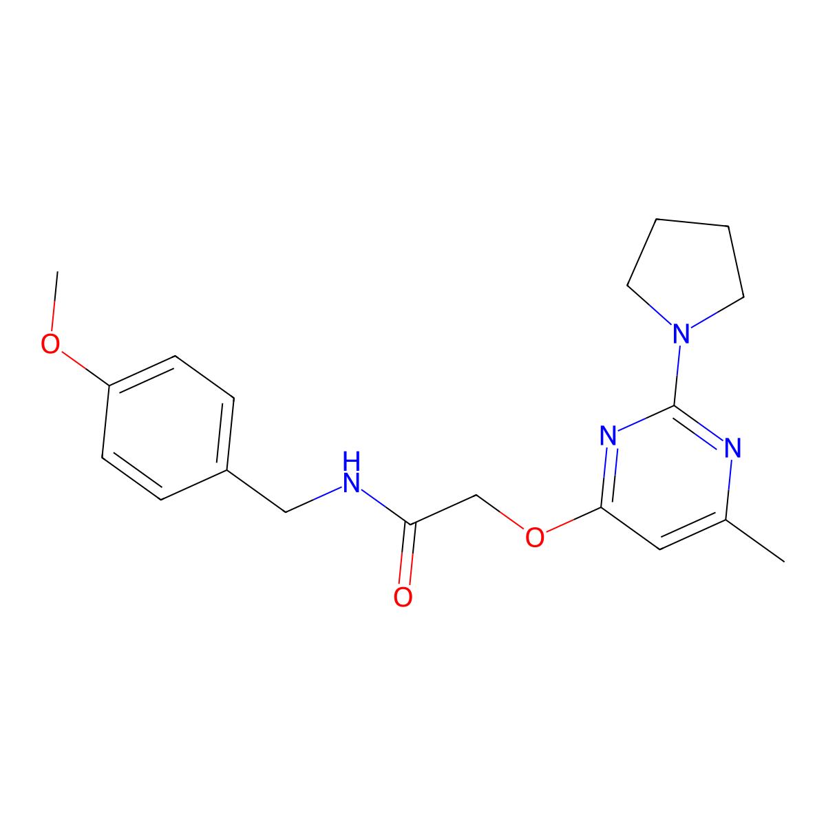 N-(4-methoxybenzyl)-2-((6-methyl-2-(pyrrolidin-1-yl)pyrimidin-4-yl)oxy)acetamide molecular structure, CAS 1030097-62-1
