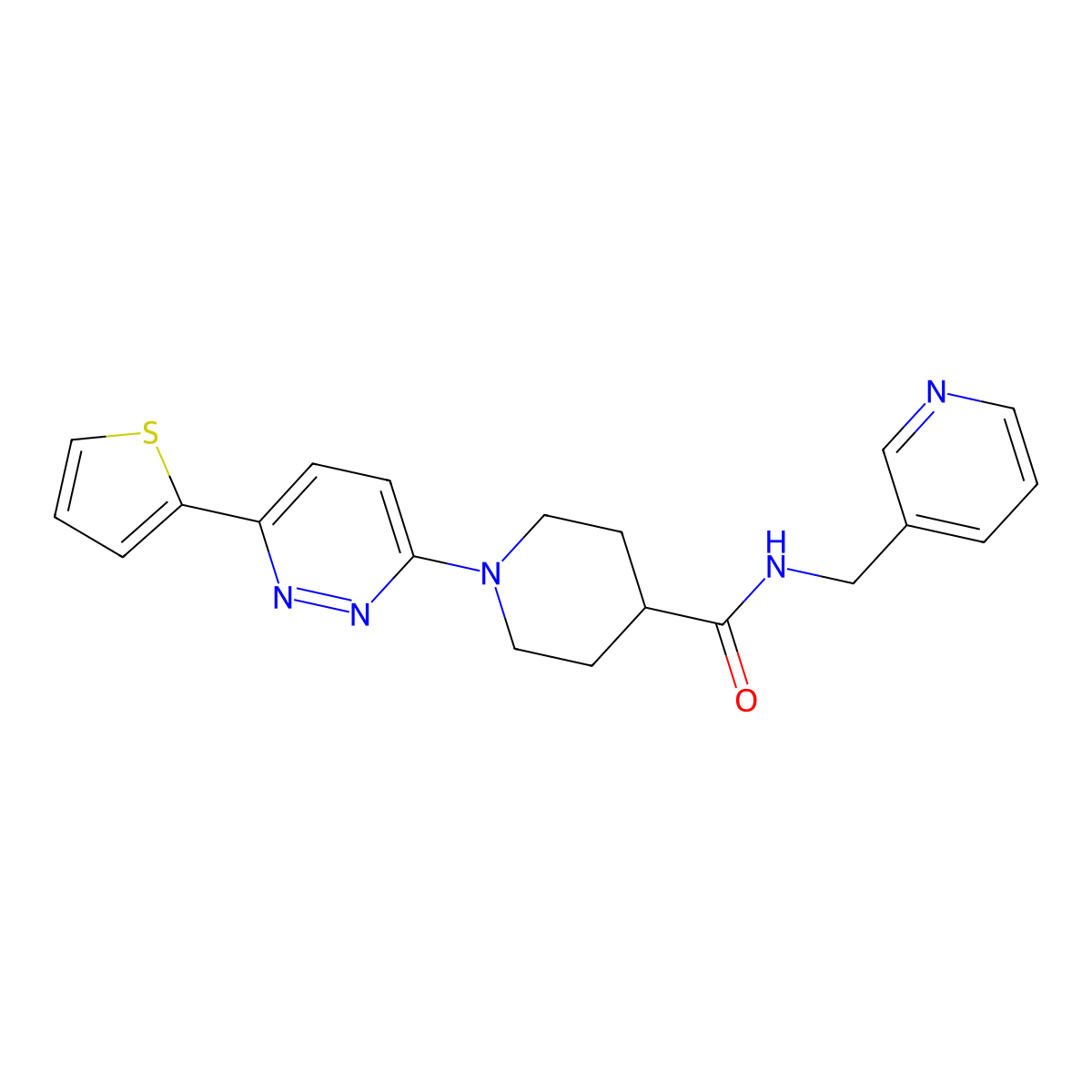 N-(pyridin-3-ylmethyl)-1-(6-(thiophen-2-yl)pyridazin-3-yl)piperidine-4-carboxamide molecular structure, CAS 1030099-02-5
