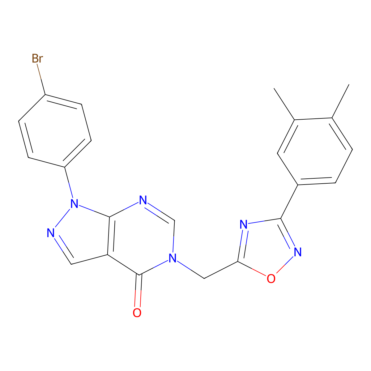 1-(4-bromophenyl)-5-((3-(3,4-dimethylphenyl)-1,2,4-oxadiazol-5-yl)methyl)-1H-pyrazolo[3,4-d]pyrimidin-4(5H)-one molecular structure, CAS 1030100-28-7