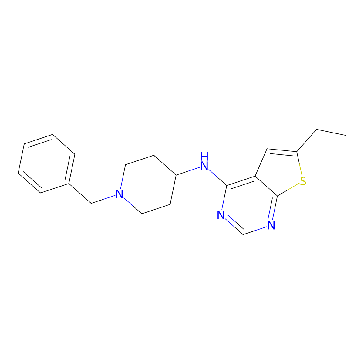 1-Benzyl-N-{6-ethylthieno[2,3-D]pyrimidin-4-YL}piperidin-4-amine molecular structure, CAS 1030102-18-1