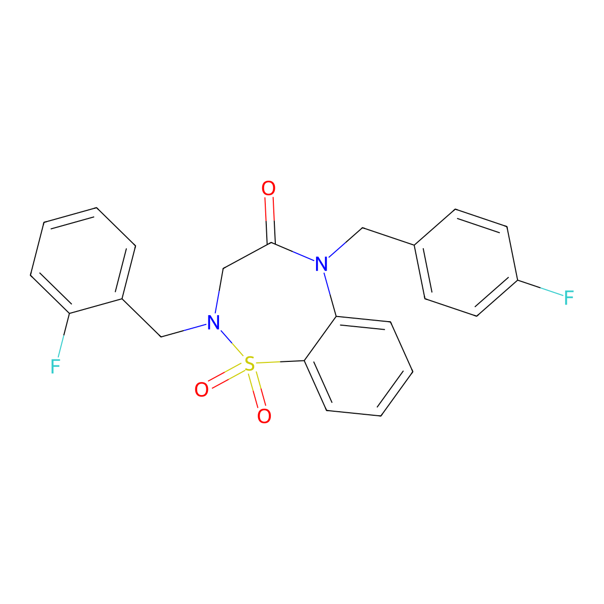 2-(2-fluorobenzyl)-5-(4-fluorobenzyl)-2,3-dihydrobenzo[f][1,2,5]thiadiazepin-4(5H)-one 1,1-dioxide molecular structure, CAS 1030102-21-6