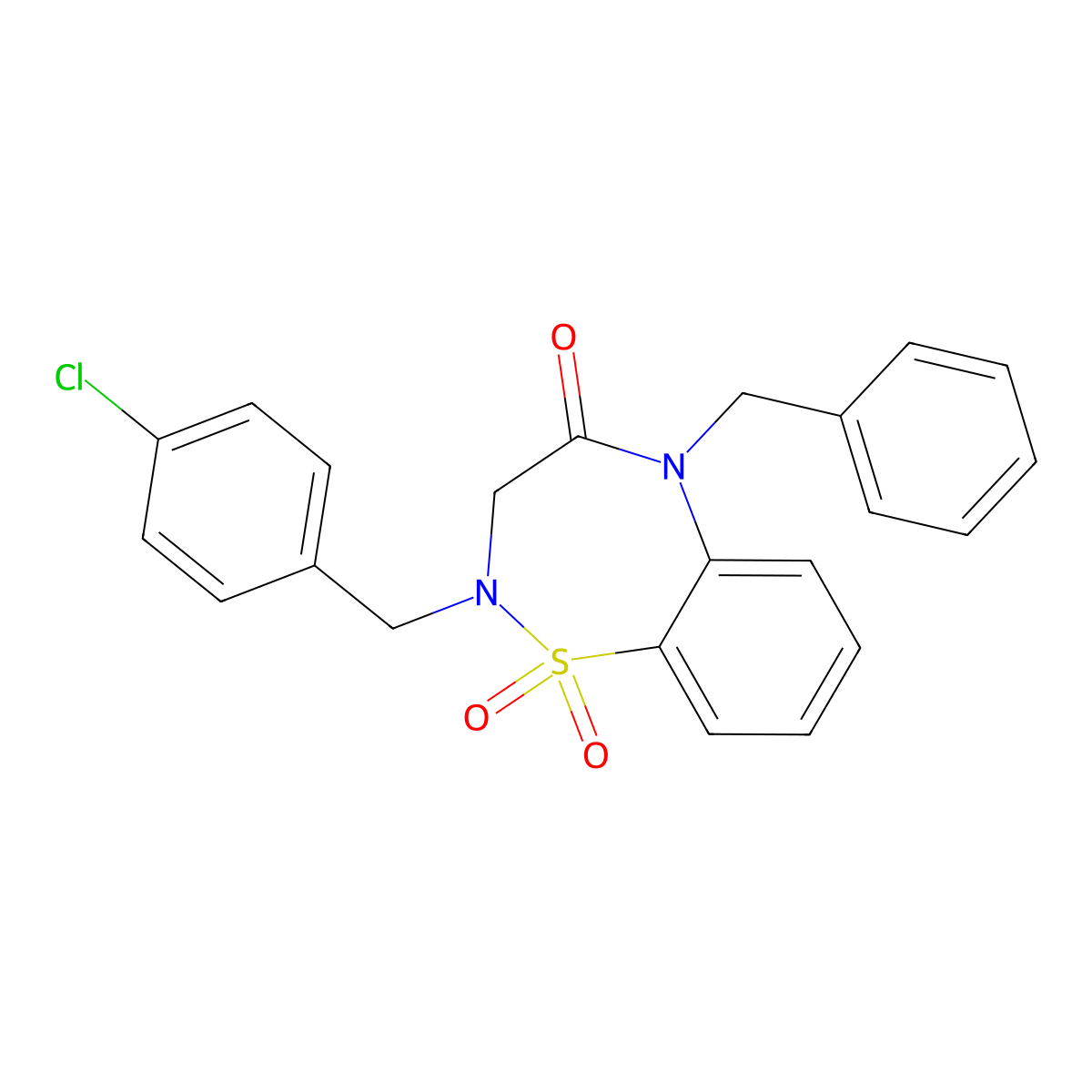 5-Benzyl-2-[(4-chlorophenyl)methyl]-2,3,4,5-tetrahydro-1lambda6,2,5-benzothiadiazepine-1,1,4-trione molecular structure, CAS 1030102-39-6