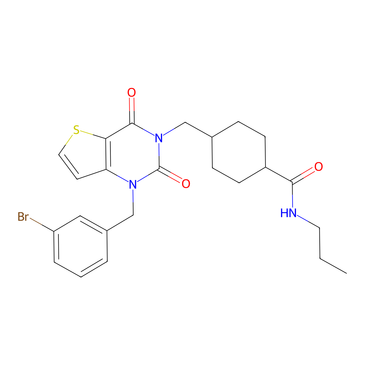 4-({1-[(3-bromophenyl)methyl]-2,4-dioxo-1H,2H,3H,4H-thieno[3,2-d]pyrimidin-3-yl}methyl)-N-propylcyclohexane-1-carboxamide molecular structure, CAS 1030102-44-3