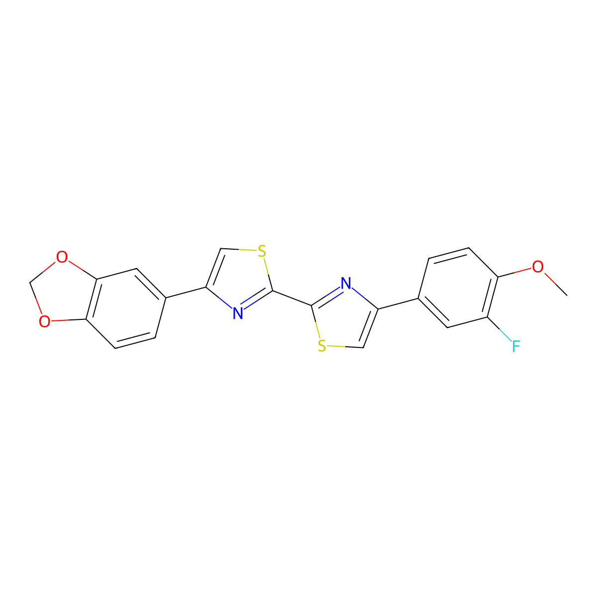 2-[4-(1,3-Dioxaindan-5-yl)-1,3-thiazol-2-yl]-4-(3-fluoro-4-methoxyphenyl)-1,3-thiazole molecular structure, CAS 1030103-00-4