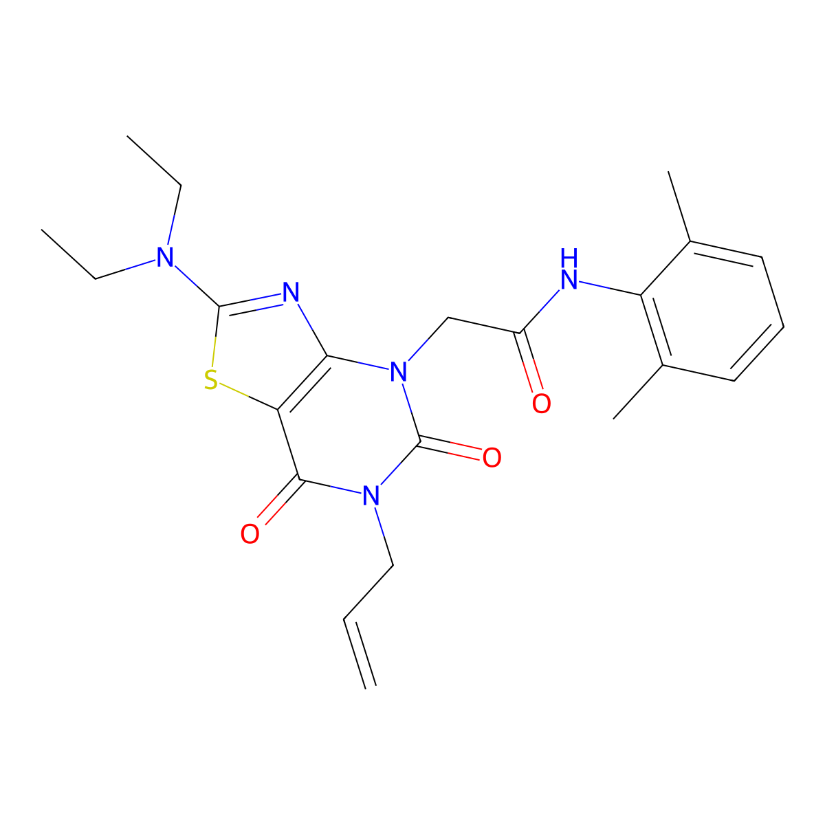 2-[2-(diethylamino)-5,7-dioxo-6-(prop-2-en-1-yl)-4H,5H,6H,7H-[1,3]thiazolo[4,5-d]pyrimidin-4-yl]-N-(2,6-dimethylphenyl)acetamide molecular structure, CAS 1030105-14-6
