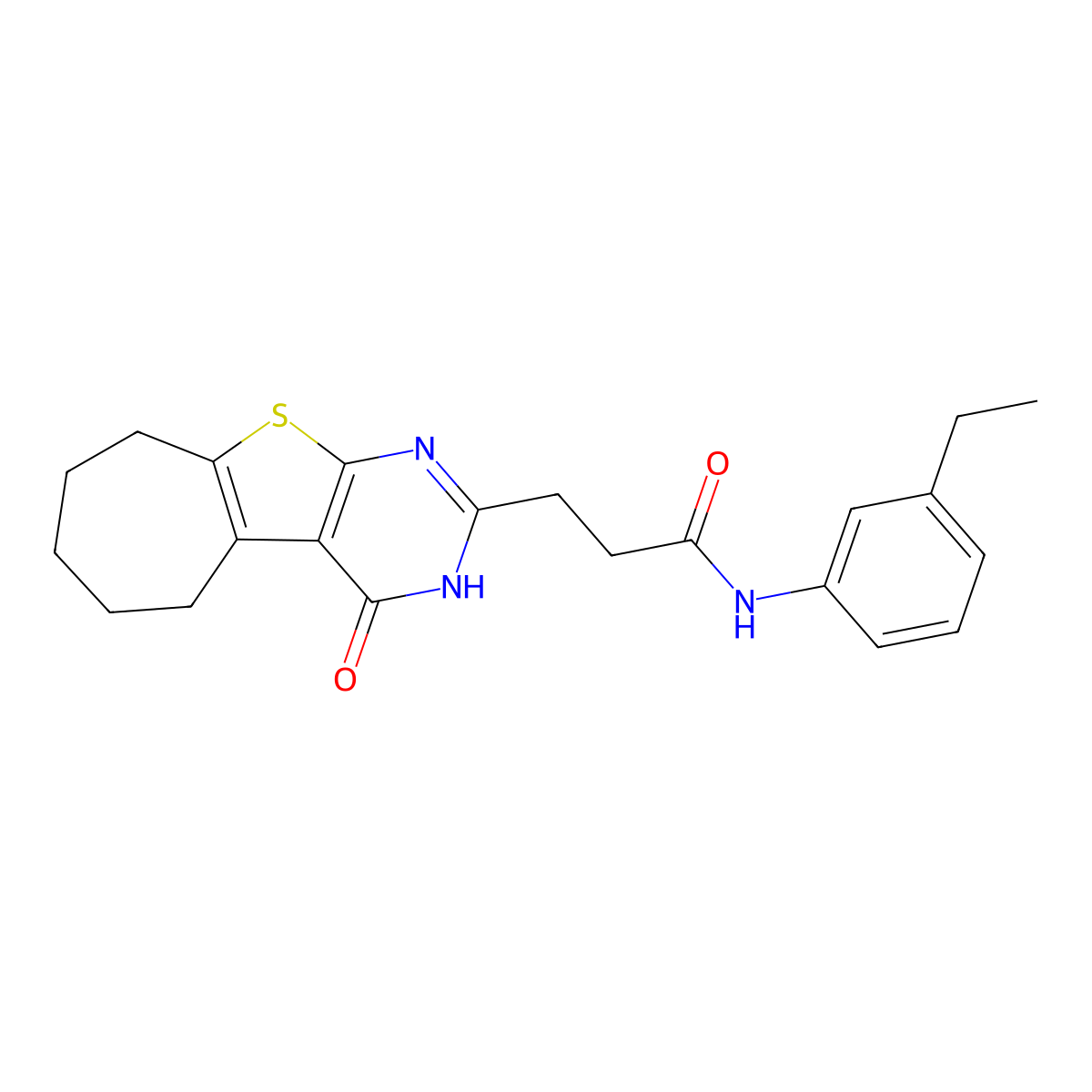 N-(3-ethylphenyl)-3-(4-oxo-3,5,6,7,8,9-hexahydro-4H-cyclohepta[4,5]thieno[2,3-d]pyrimidin-2-yl)propanamide molecular structure, CAS 1030106-09-2