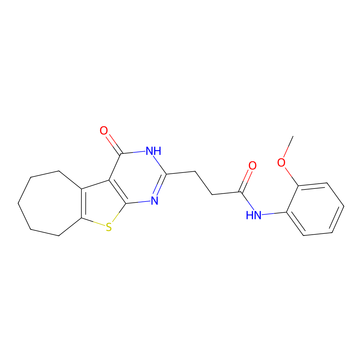 N-(2-methoxyphenyl)-3-(4-oxo-3,5,6,7,8,9-hexahydro-4H-cyclohepta[4,5]thieno[2,3-d]pyrimidin-2-yl)propanamide molecular structure, CAS 1030106-19-4