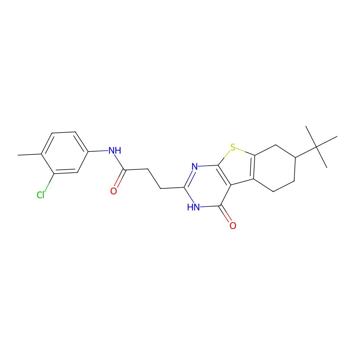 3-(7-(tert-butyl)-4-oxo-3,4,5,6,7,8-hexahydrobenzo[4,5]thieno[2,3-d]pyrimidin-2-yl)-N-(3-chloro-4-methylphenyl)propanamide molecular structure, CAS 1030106-39-8