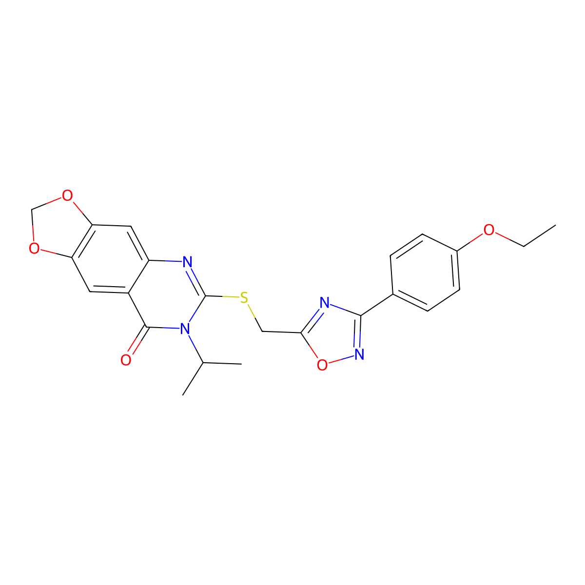 6-({[3-(4-ethoxyphenyl)-1,2,4-oxadiazol-5-yl]methyl}sulfanyl)-7-(propan-2-yl)-2H,7H,8H-[1,3]dioxolo[4,5-g]quinazolin-8-one molecular structure, CAS 1030110-39-4