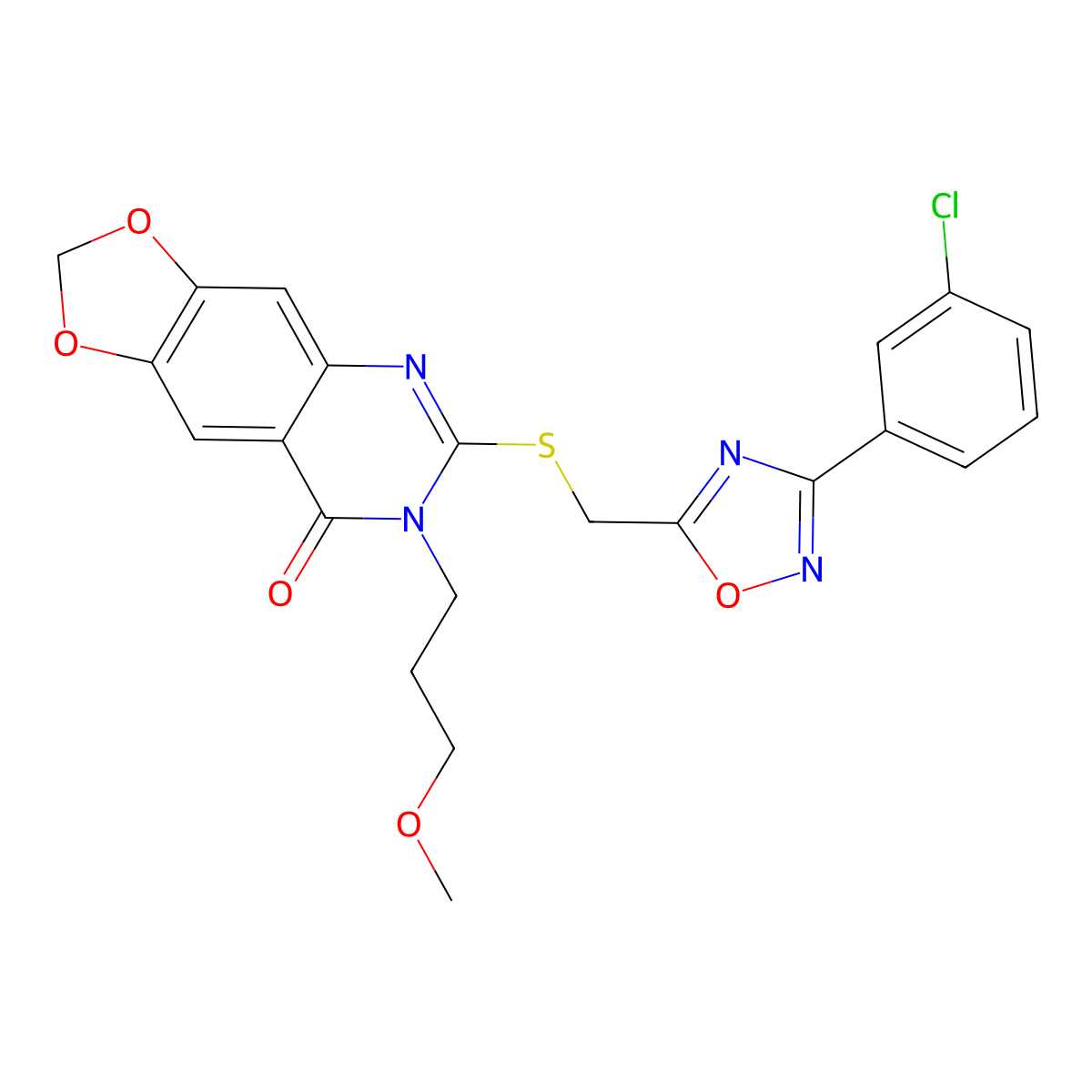 6-({[3-(3-chlorophenyl)-1,2,4-oxadiazol-5-yl]methyl}thio)-7-(3-methoxypropyl)[1,3]dioxolo[4,5-g]quinazolin-8(7H)-one molecular structure, CAS 1030110-44-1