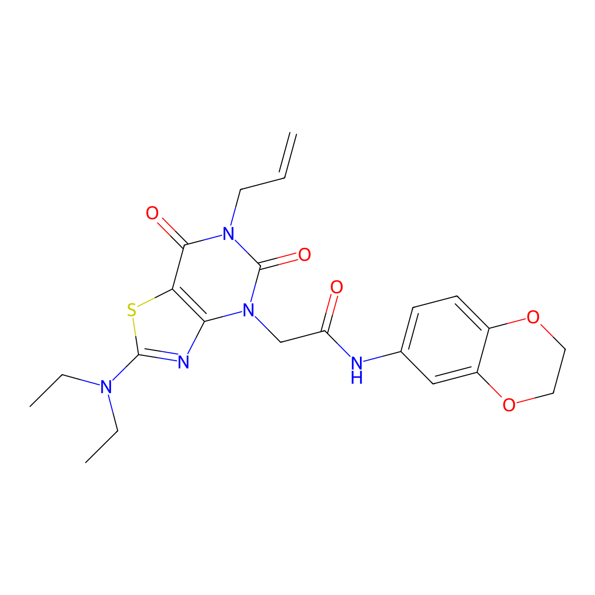2-[6-allyl-2-(diethylamino)-5,7-dioxo-6,7-dihydro[1,3]thiazolo[4,5-d]pyrimidin-4(5H)-yl]-N-(2,3-dihydro-1,4-benzodioxin-6-yl)acetamide molecular structure, CAS 1030111-53-5