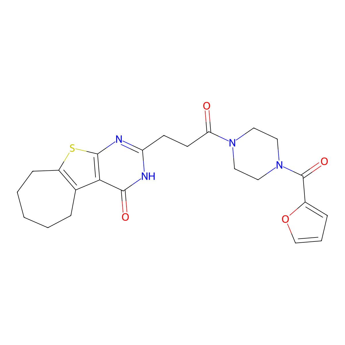2-(3-(4-(furan-2-carbonyl)piperazin-1-yl)-3-oxopropyl)-6,7,8,9-tetrahydro-3H-cyclohepta[4,5]thieno[2,3-d]pyrimidin-4(5H)-one molecular structure, CAS 1030112-38-9