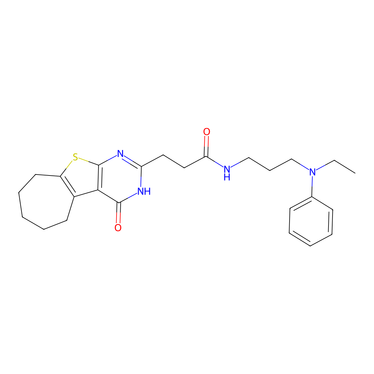 N-(3-(ethyl(phenyl)amino)propyl)-3-(4-oxo-4,5,6,7,8,9-hexahydro-3H-cyclohepta[4,5]thieno[2,3-d]pyrimidin-2-yl)propanamide molecular structure, CAS 1030112-48-1
