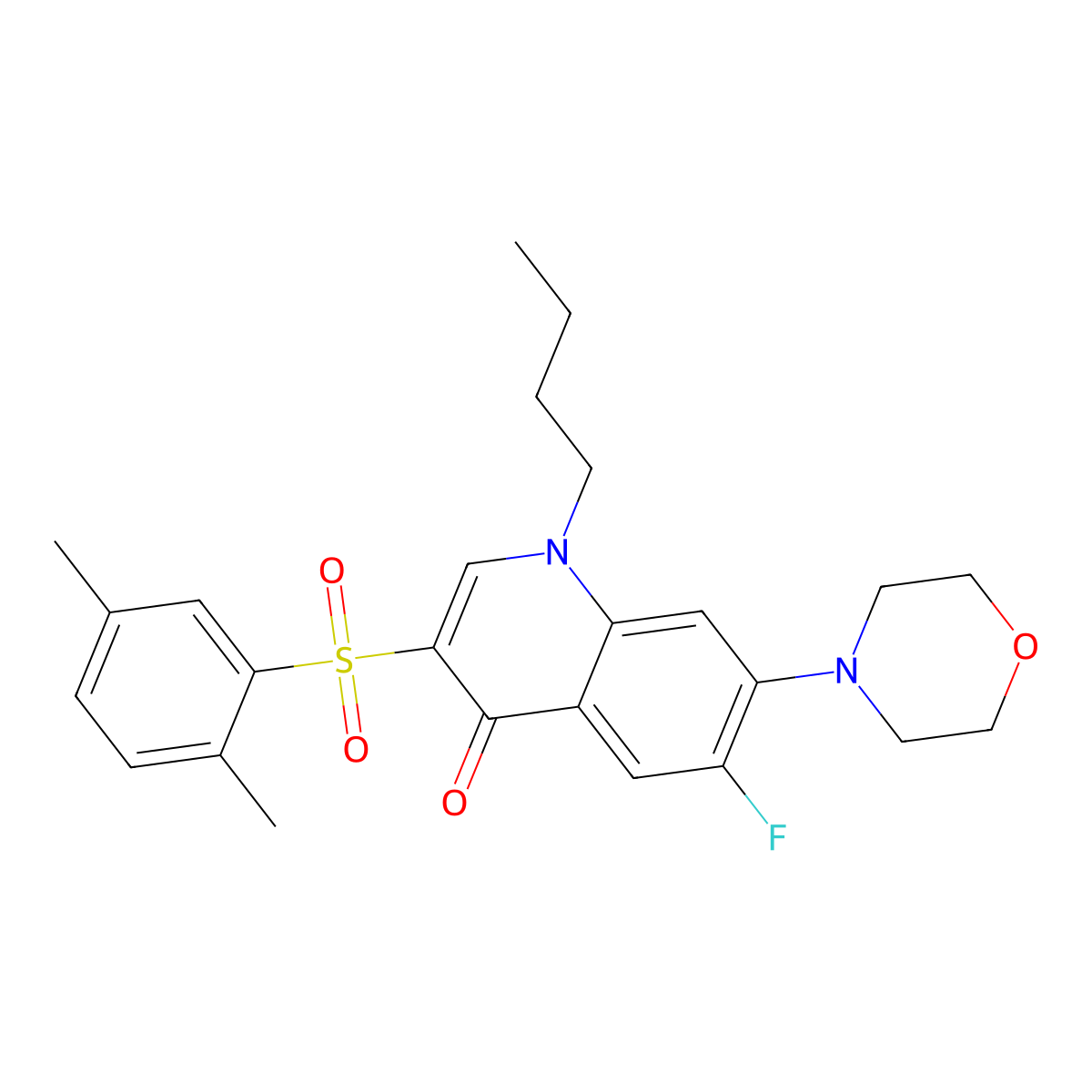 1-butyl-3-((2,5-dimethylphenyl)sulfonyl)-6-fluoro-7-morpholinoquinolin-4(1H)-one molecular structure, CAS 1030116-65-4