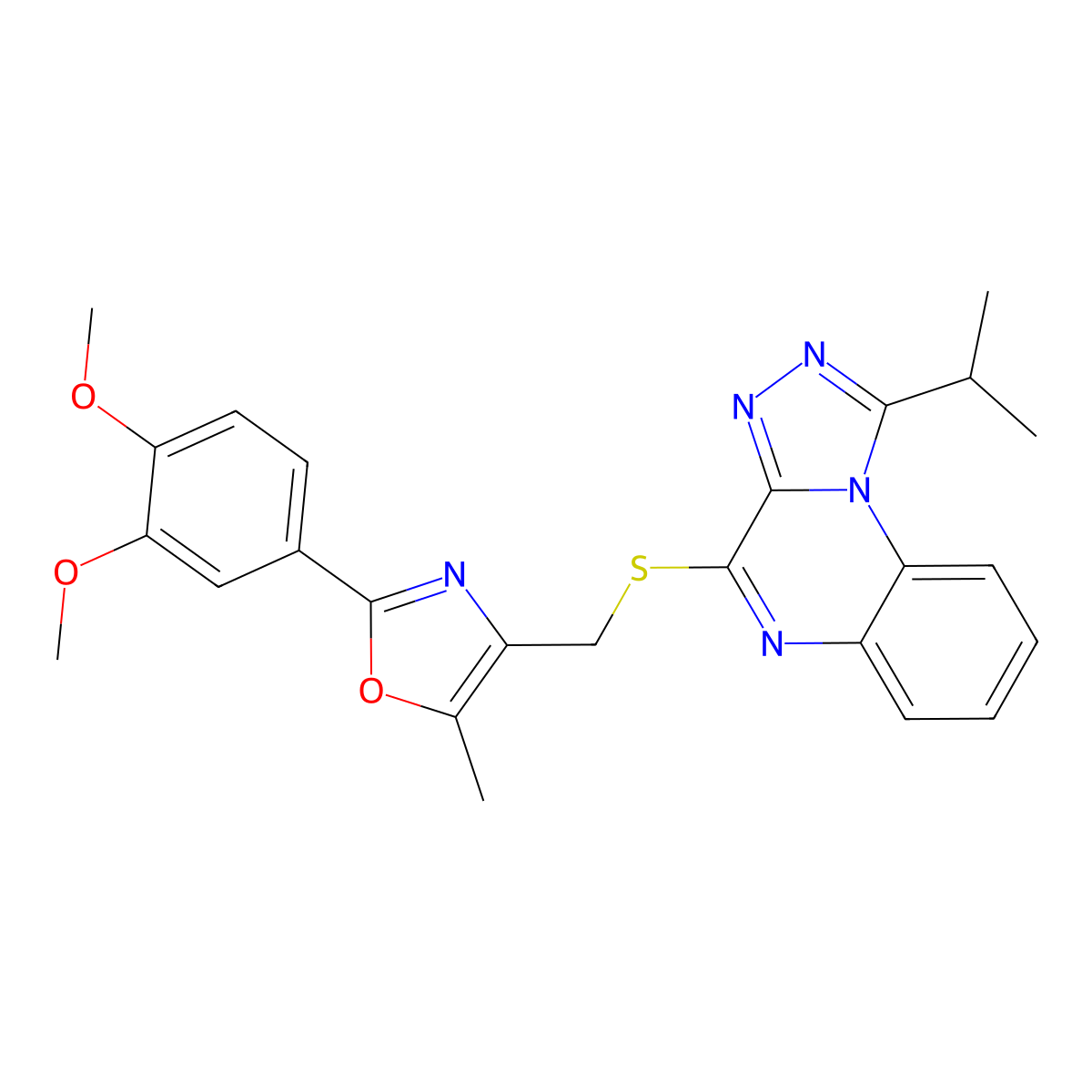 2-(3,4-Dimethoxyphenyl)-4-(((1-isopropyl-[1,2,4]triazolo[4,3-a]quinoxalin-4-yl)thio)methyl)-5-methyloxazole molecular structure, CAS 1030120-33-2