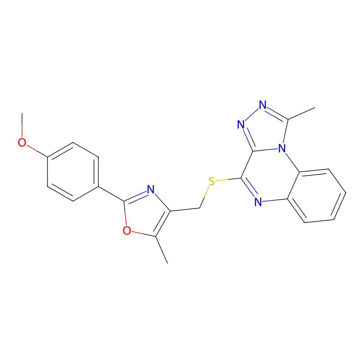2-(4-Methoxyphenyl)-5-methyl-4-(((1-methyl-[1,2,4]triazolo[4,3-a]quinoxalin-4-yl)thio)methyl)oxazole molecular structure, CAS 1030120-48-9