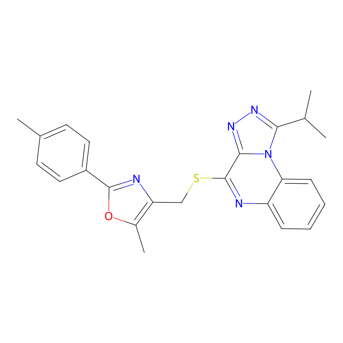 4-(((1-Isopropyl-[1,2,4]triazolo[4,3-a]quinoxalin-4-yl)thio)methyl)-5-methyl-2-(p-tolyl)oxazole molecular structure, CAS 1030120-53-6