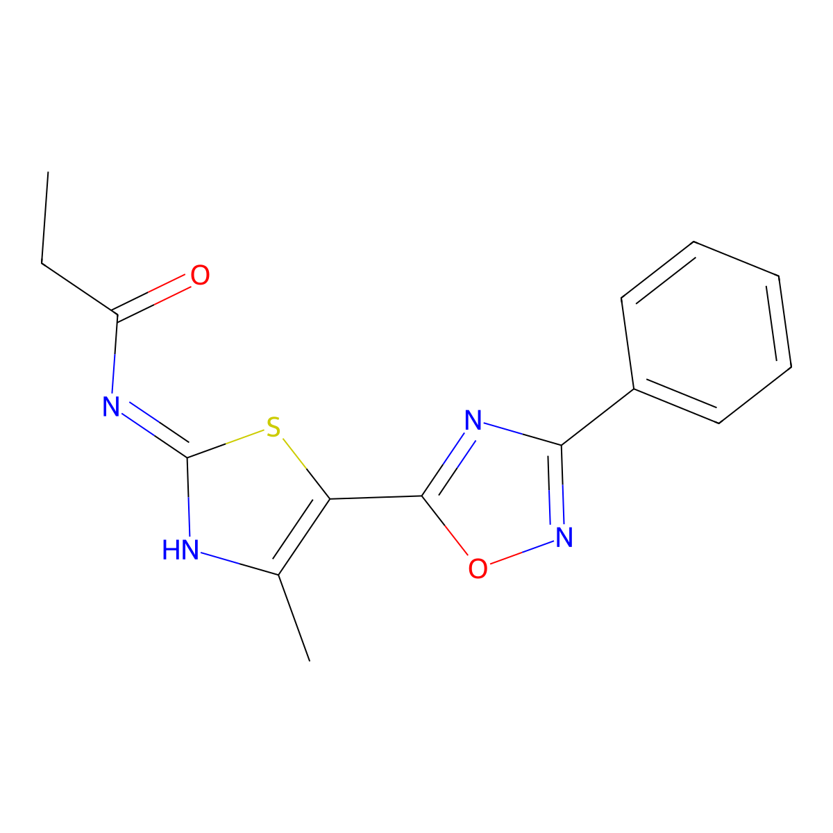 N-[4-methyl-5-(3-phenyl-1,2,4-oxadiazol-5-yl)-1,3-thiazol-2-yl]propanamide molecular structure, CAS 1030120-66-1