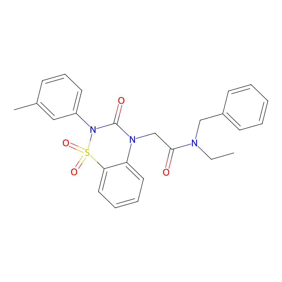 N-benzyl-2-(1,1-dioxido-3-oxo-2-(m-tolyl)-2H-benzo[e][1,2,4]thiadiazin-4(3H)-yl)-N-ethylacetamide molecular structure, CAS 1030120-98-9