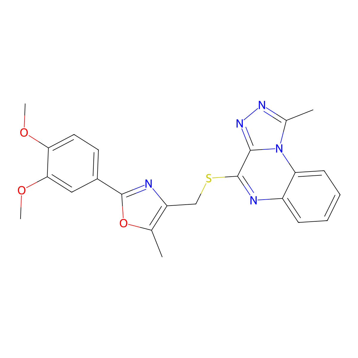 2-(3,4-Dimethoxyphenyl)-5-methyl-4-(((1-methyl-[1,2,4]triazolo[4,3-a]quinoxalin-4-yl)thio)methyl)oxazole molecular structure, CAS 1030121-13-1