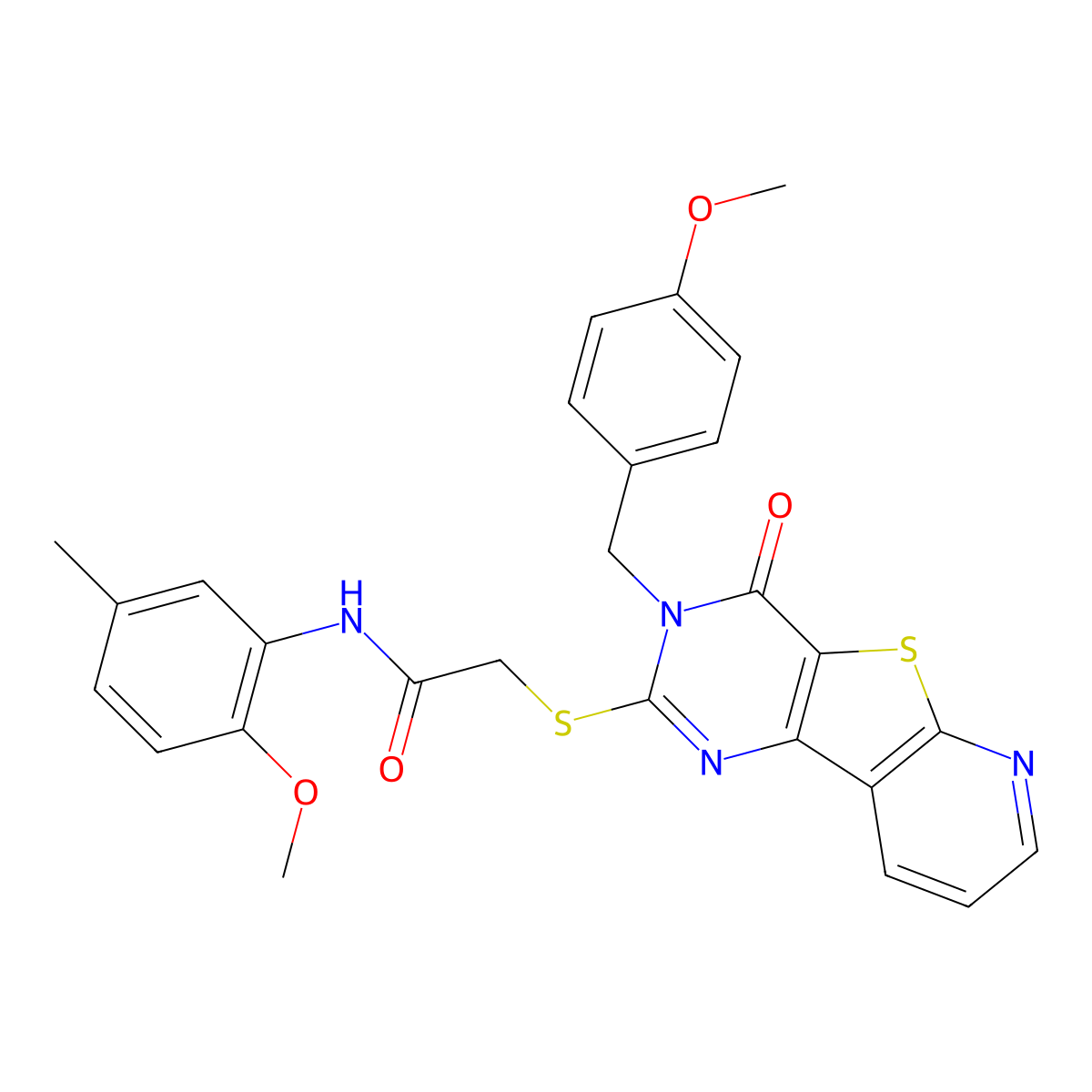 N-(2-methoxy-5-methylphenyl)-2-({5-[(4-methoxyphenyl)methyl]-6-oxo-8-thia-3,5,10-triazatricyclo[7.4.0.0^{2,7}]trideca-1(9),2(7),3,10,12-pentaen-4-yl}sulfanyl)acetamide molecular structure, CAS 1030121-27-7