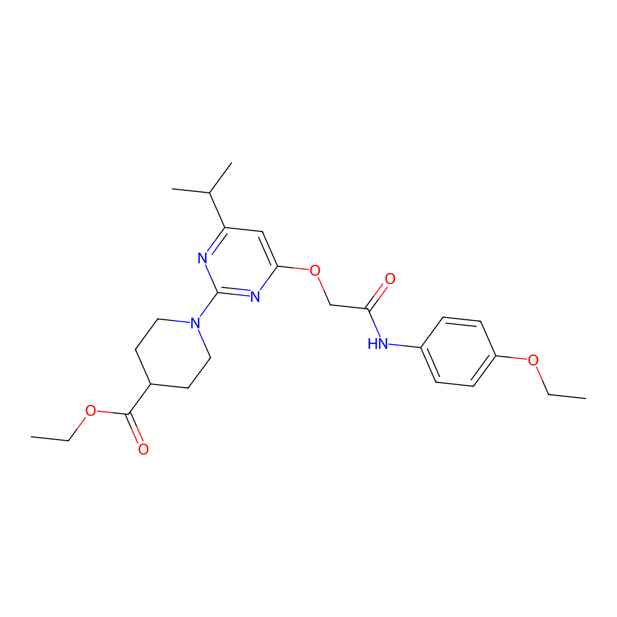 Ethyl 1-(4-(2-((4-ethoxyphenyl)amino)-2-oxoethoxy)-6-isopropylpyrimidin-2-yl)piperidine-4-carboxylate molecular structure, CAS 1030121-59-5