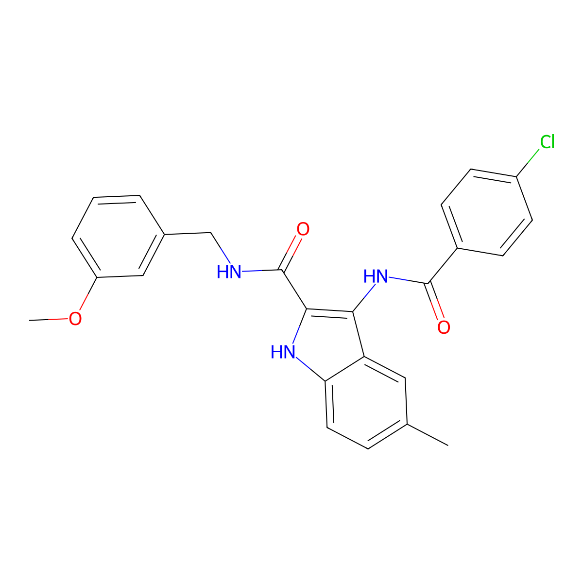 3-(4-chlorobenzamido)-N-(3-methoxybenzyl)-5-methyl-1H-indole-2-carboxamide molecular structure, CAS 1030121-84-6