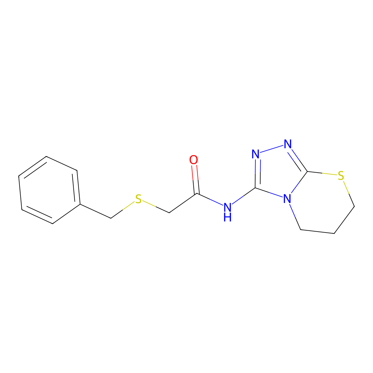 2-(benzylsulfanyl)-N-{5H,6H,7H-[1,2,4]triazolo[3,4-b][1,3]thiazin-3-yl}acetamide molecular structure, CAS 1030124-44-7