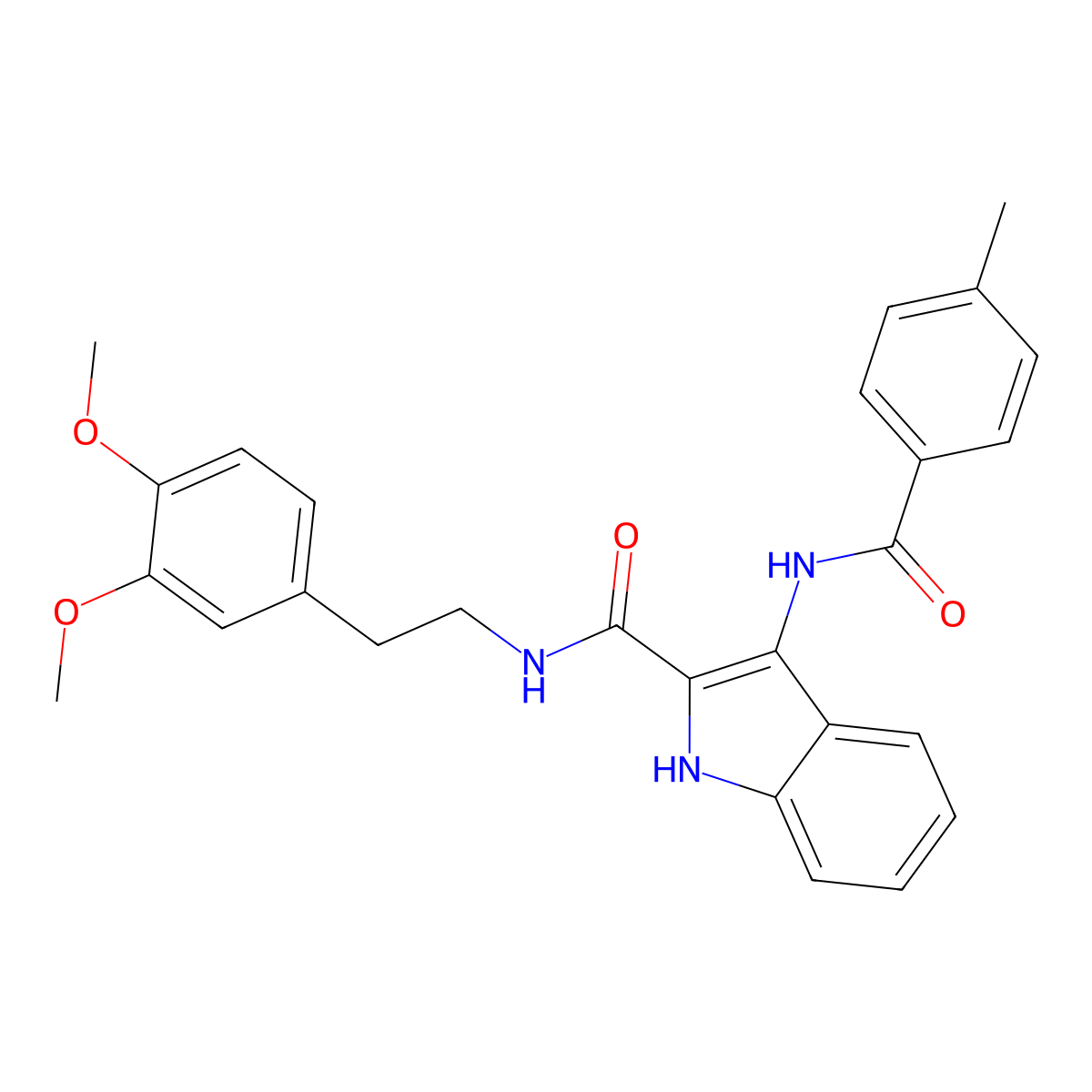 N-(3,4-dimethoxyphenethyl)-3-(4-methylbenzamido)-1H-indole-2-carboxamide molecular structure, CAS 1030126-53-4
