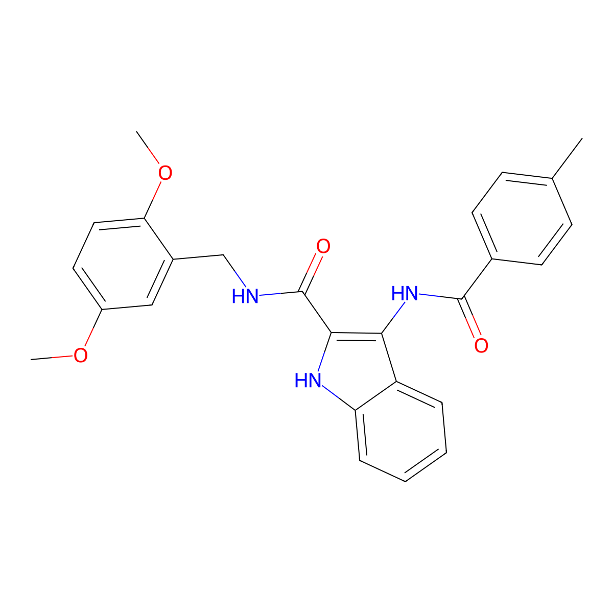 N-[(2,5-dimethoxyphenyl)methyl]-3-(4-methylbenzamido)-1H-indole-2-carboxamide molecular structure, CAS 1030126-61-4