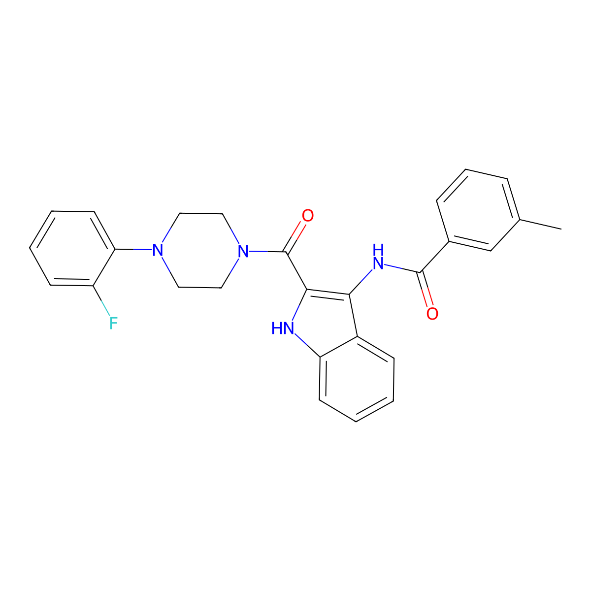 N-{2-[4-(2-fluorophenyl)piperazine-1-carbonyl]-1H-indol-3-yl}-3-methylbenzamide molecular structure, CAS 1030127-69-5