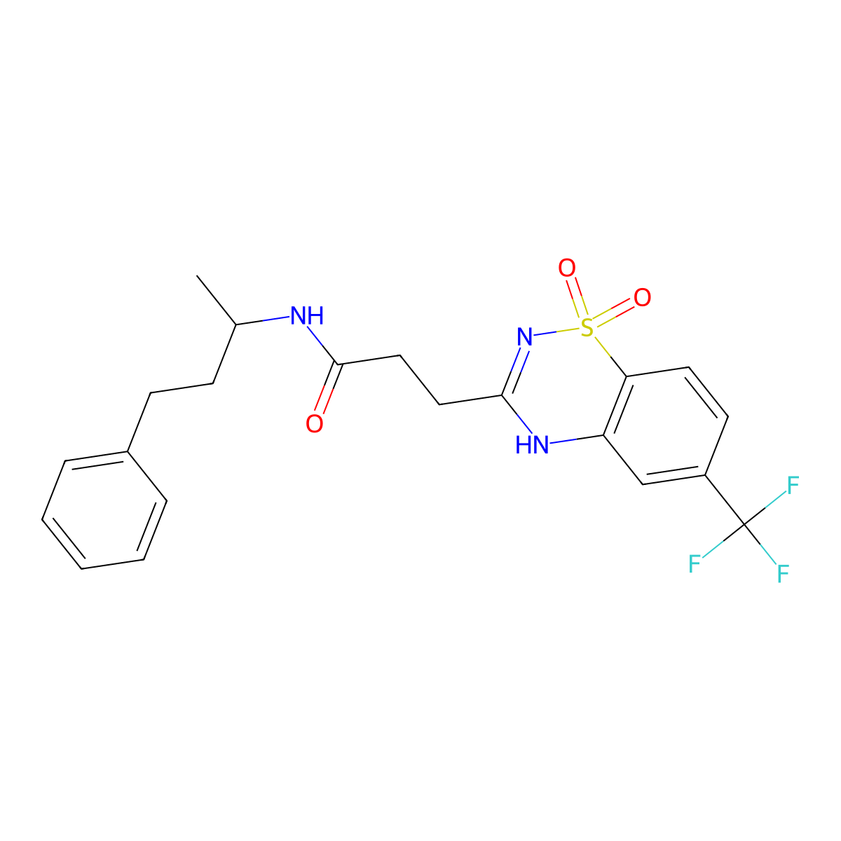 3-(1,1-dioxido-6-(trifluoromethyl)-2H-benzo[e][1,2,4]thiadiazin-3-yl)-N-(4-phenylbutan-2-yl)propanamide molecular structure, CAS 1030128-49-4