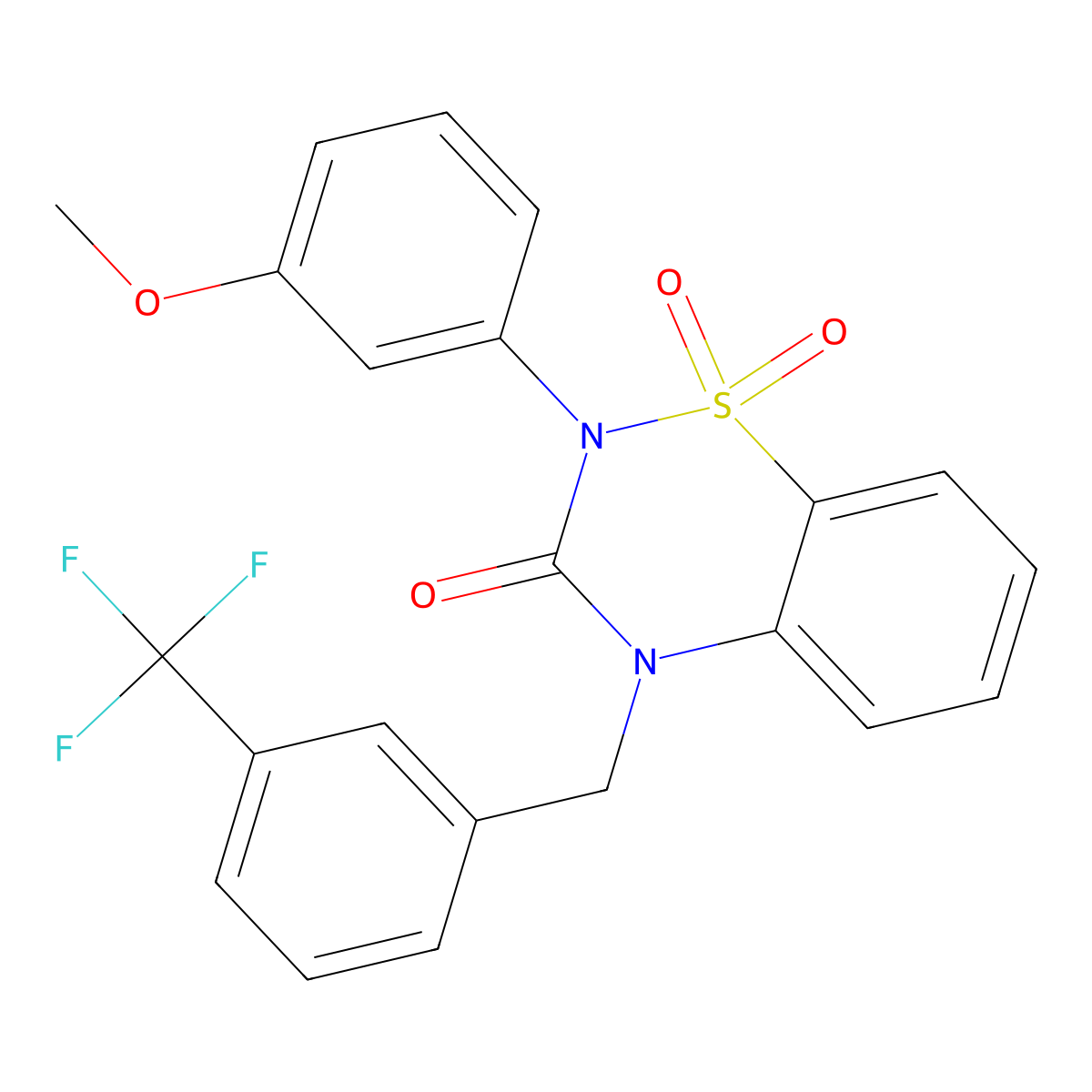 2-(3-methoxyphenyl)-4-{[3-(trifluoromethyl)phenyl]methyl}-3,4-dihydro-2H-1lambda6,2,4-benzothiadiazine-1,1,3-trione molecular structure, CAS 1030128-70-1