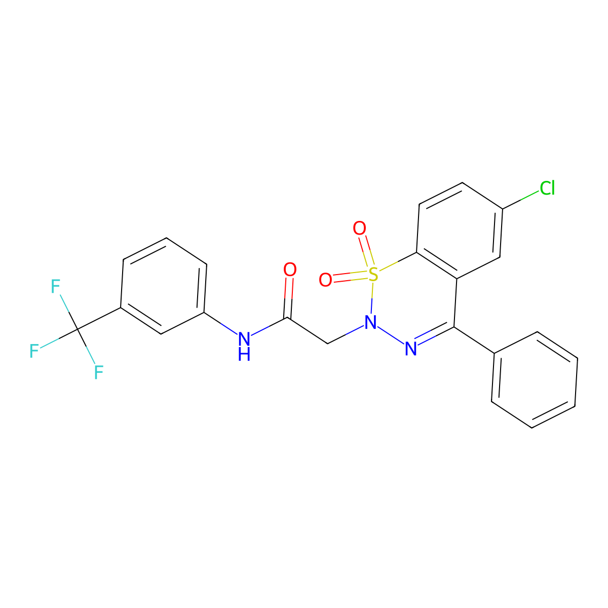 2-(6-chloro-1,1-dioxido-4-phenyl-2H-1,2,3-benzothiadiazin-2-yl)-N-[3-(trifluoromethyl)phenyl]acetamide molecular structure, CAS 1030130-43-8