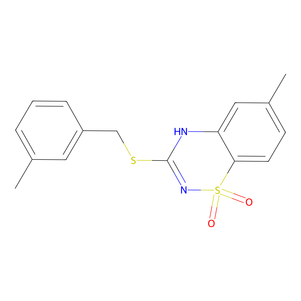 6-methyl-3-[(3-methylbenzyl)thio]-4H-1,2,4-benzothiadiazine 1,1-dioxide molecular structure, CAS 1030131-30-6