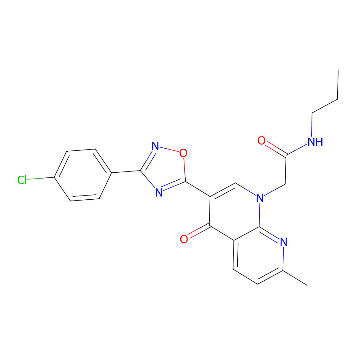 2-{3-[3-(4-chlorophenyl)-1,2,4-oxadiazol-5-yl]-7-methyl-4-oxo-1,4-dihydro-1,8-naphthyridin-1-yl}-N-propylacetamide molecular structure, CAS 1030132-29-6