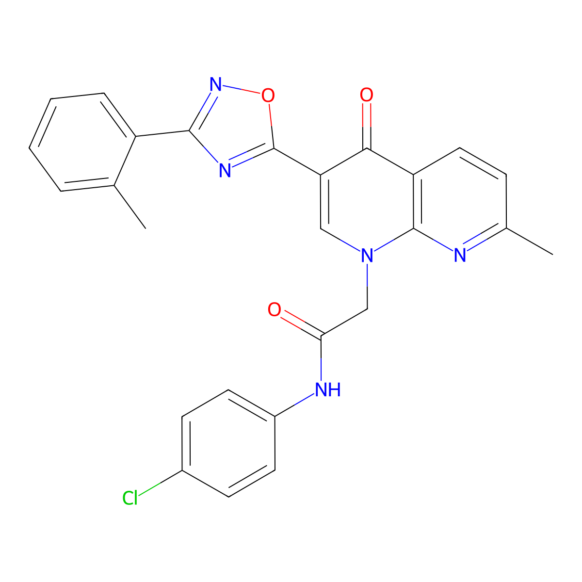 N-(4-chlorophenyl)-2-(7-methyl-4-oxo-3-(3-(o-tolyl)-1,2,4-oxadiazol-5-yl)-1,8-naphthyridin-1(4H)-yl)acetamide molecular structure, CAS 1030132-50-3