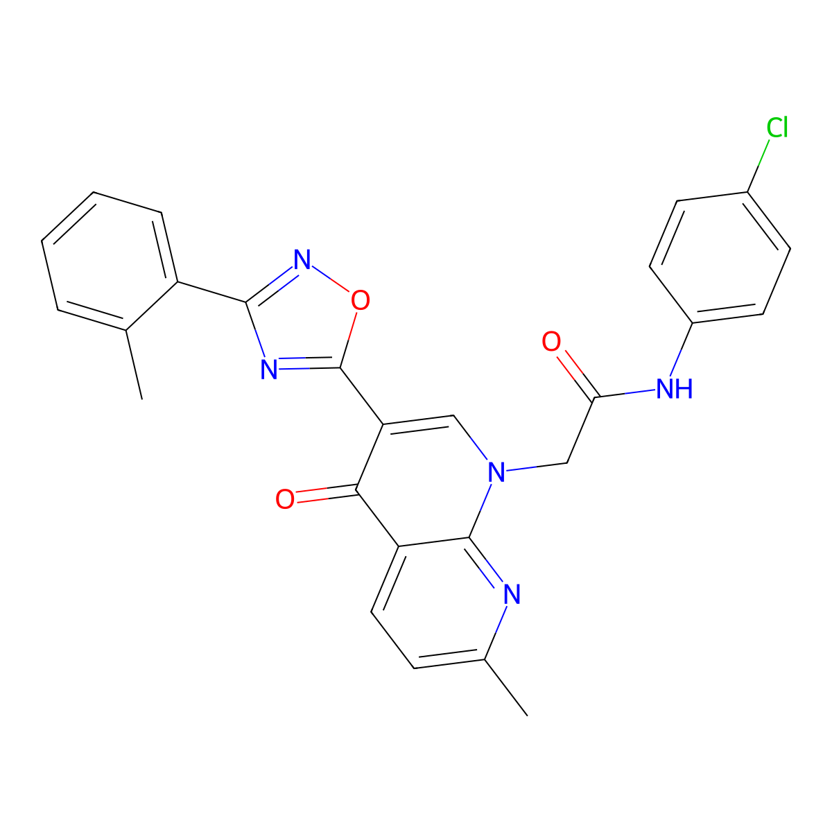 N-(4-chlorophenyl)-2-(7-methyl-4-oxo-3-(3-(o-tolyl)-1,2,4-oxadiazol-5-yl)-1,8-naphthyridin-1(4H)-yl)acetamide molecular structure, CAS 1030132-50-3