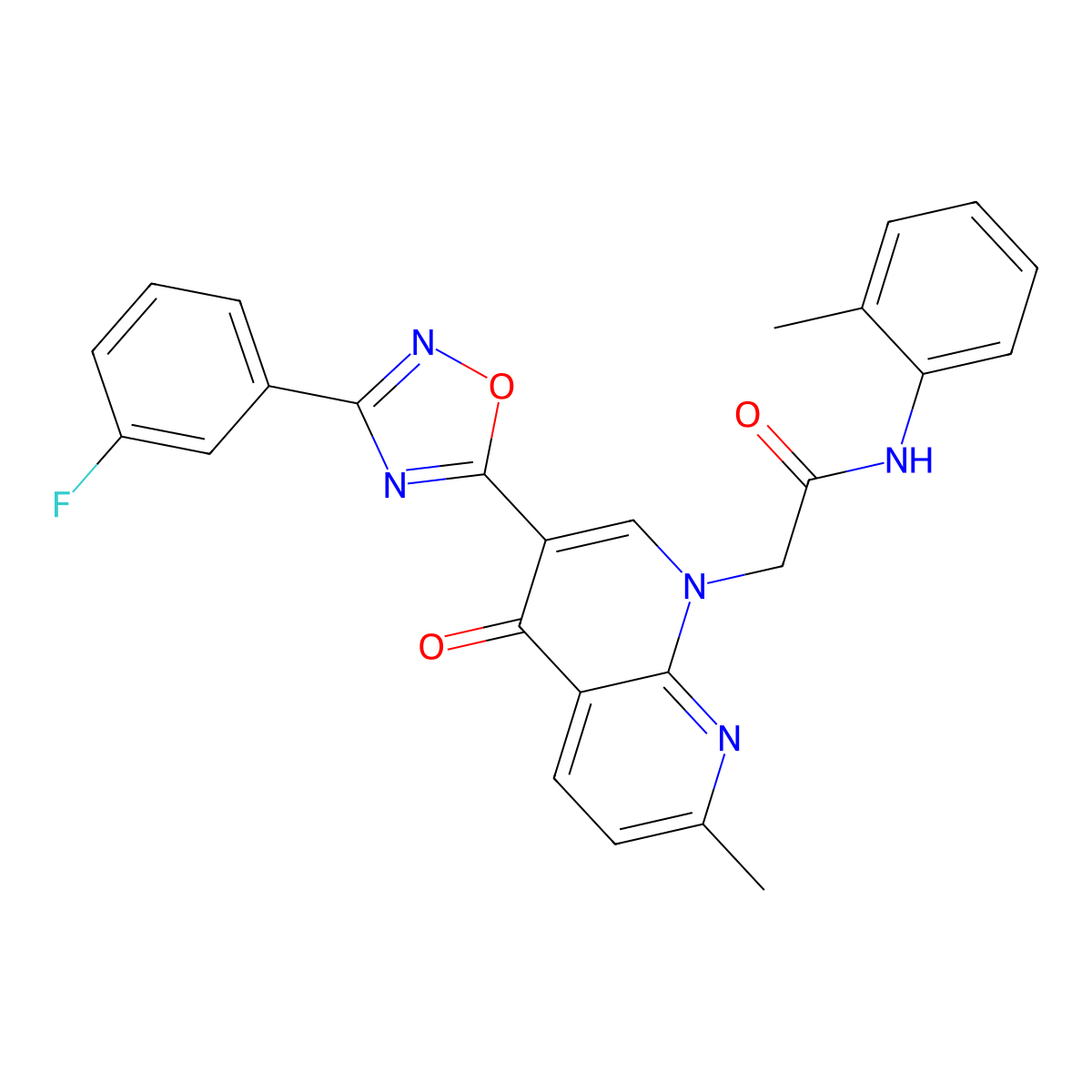 2-(3-(3-(3-fluorophenyl)-1,2,4-oxadiazol-5-yl)-7-methyl-4-oxo-1,8-naphthyridin-1(4H)-yl)-N-(o-tolyl)acetamide molecular structure, CAS 1030132-70-7