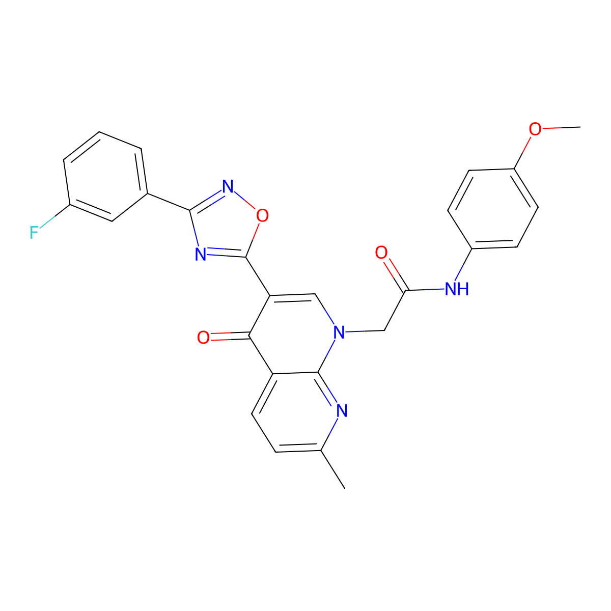 2-{3-[3-(3-fluorophenyl)-1,2,4-oxadiazol-5-yl]-7-methyl-4-oxo-1,4-dihydro-1,8-naphthyridin-1-yl}-N-(4-methoxyphenyl)acetamide molecular structure, CAS 1030132-80-9