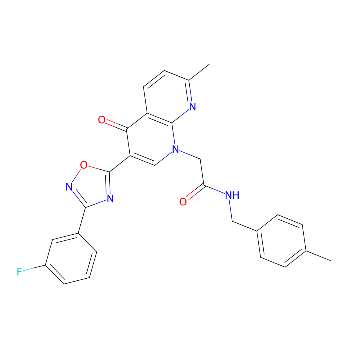 2-(3-(3-(3-fluorophenyl)-1,2,4-oxadiazol-5-yl)-7-methyl-4-oxo-1,8-naphthyridin-1(4H)-yl)-N-(4-methylbenzyl)acetamide molecular structure, CAS 1030132-95-6