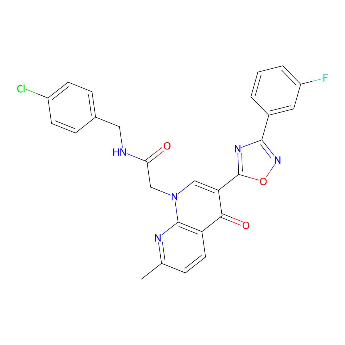 N-[(4-chlorophenyl)methyl]-2-{3-[3-(3-fluorophenyl)-1,2,4-oxadiazol-5-yl]-7-methyl-4-oxo-1,4-dihydro-1,8-naphthyridin-1-yl}acetamide molecular structure, CAS 1030133-00-6